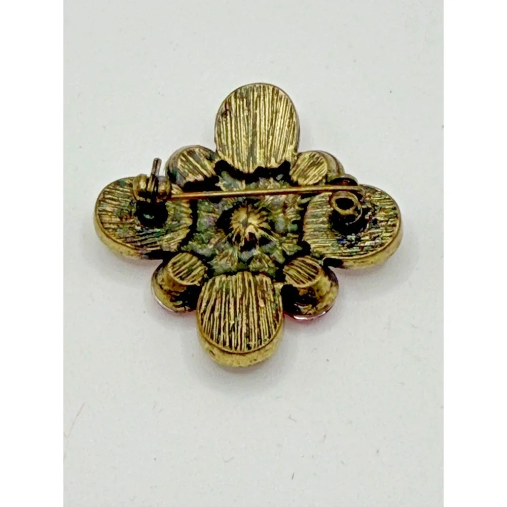 Vintage Pink and White Rhinestone Brooch Floral Design